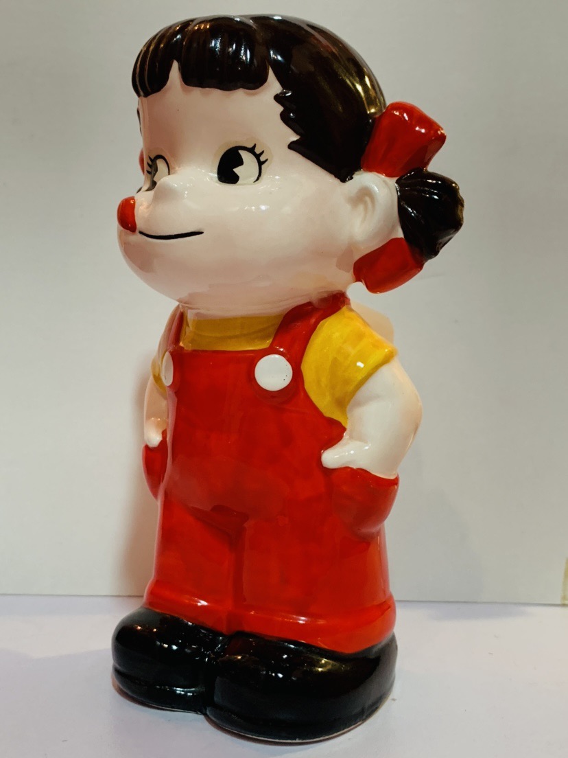 80's Peko 陶器人形貯金箱-吊帶服