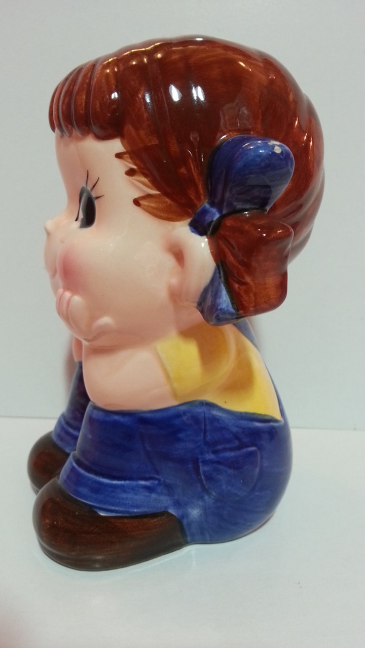 80's Peko 陶器人形貯金箱-藍色蝴蝶結